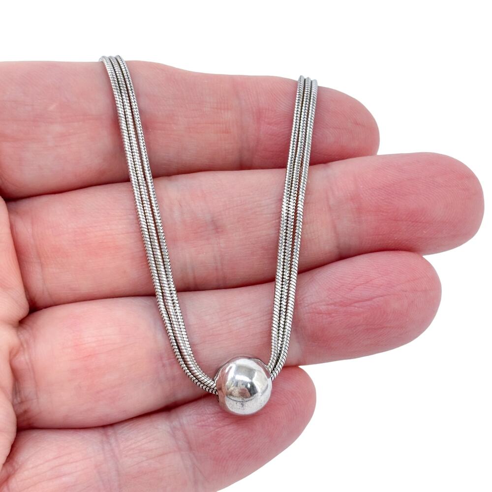 Vintage Italy Sterling Silver 925 Snake Chain Bead Necklace 18"